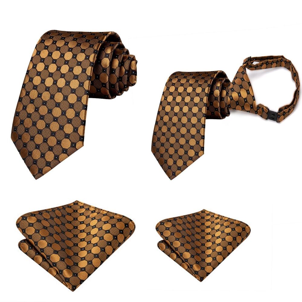 2009 Father and Son Tie Set Gold and Brown Ties and Boys Pre-Tied Zipper